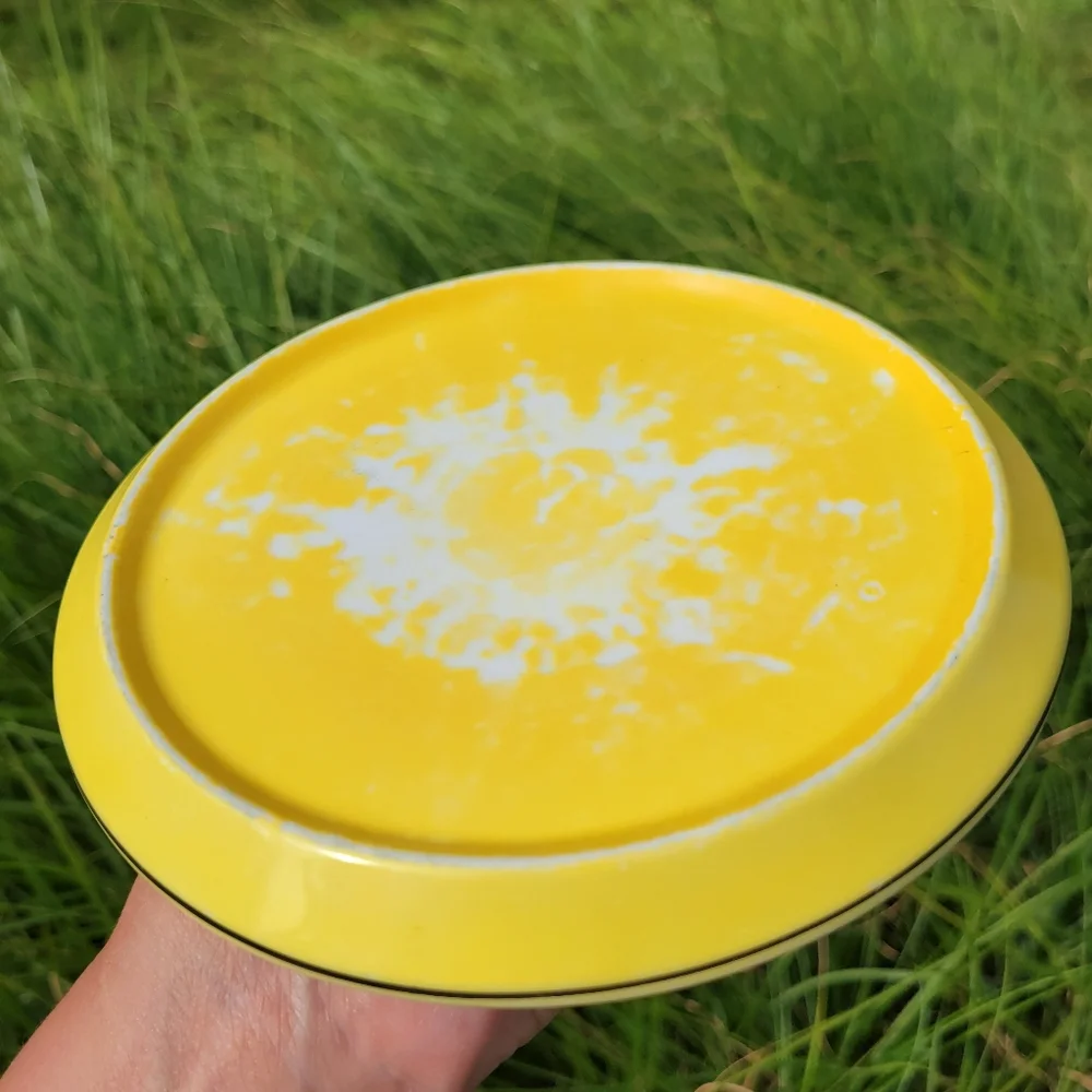 2 Vintage Items  ~ Yellow Trivet - Germany & Floral Universal (?) Lid or Trivet